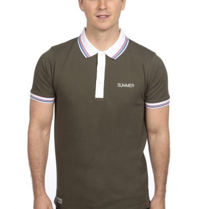 POLO Shirt – Short sleeve – Golf T-Shirt -Olive & White