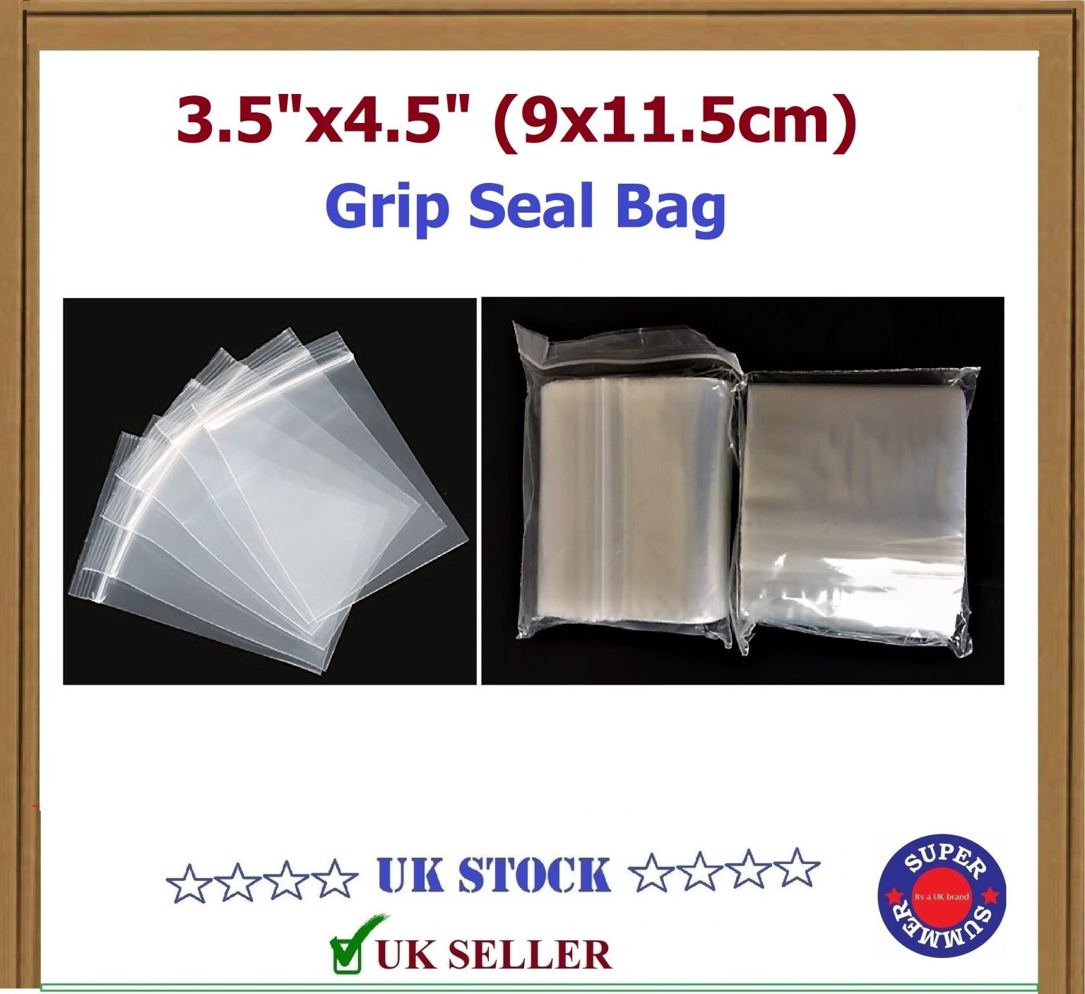 3.5" X 4.5" Grip Seal Self Seal Press Clear Polythene Bags Resealable